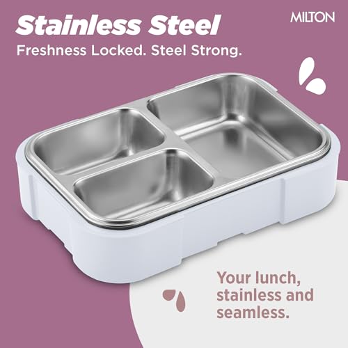 Image of Milton Ethan 3 Inner Stainless Steel Tiffin Box for School, 3 Partition, Steam Release Plug | PU Insulated, Leak-Proof, Food Grade I Lunch Box for Kids Boys, Girls with Snap Lock Lid, 600 ml, Sky Blue