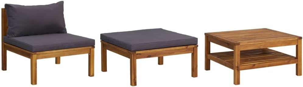 3 Piece Patio Lounge Set with Dark Gray Cushions Acacia Wood, Patio Sofas, Sectional Sofa Units
