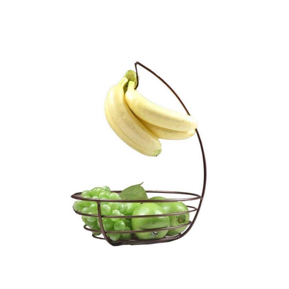 Zhaoj24-05 Fruit Racks Fruit Basket Bowl with Banana Hanger Hook, Vegetables Storage Rack Snacks Stand(Bronze)