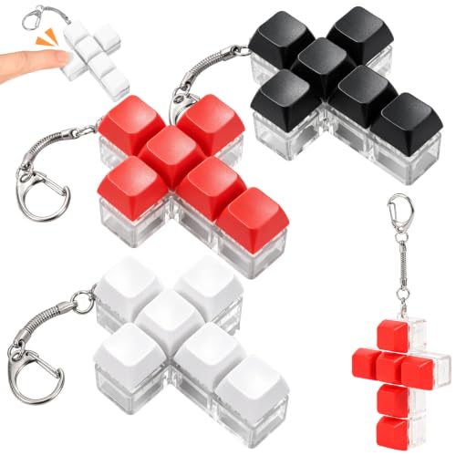 3Pcs Keyboard Toy Decompression Toys Keyboard Clicker Toy Portable Mechanical Keyboard Keychain Skin Picking Keyboard Toy Funny Cross Shape Cube Key Button for Adults(3 pcs_Black ,Red , White) - Image 8