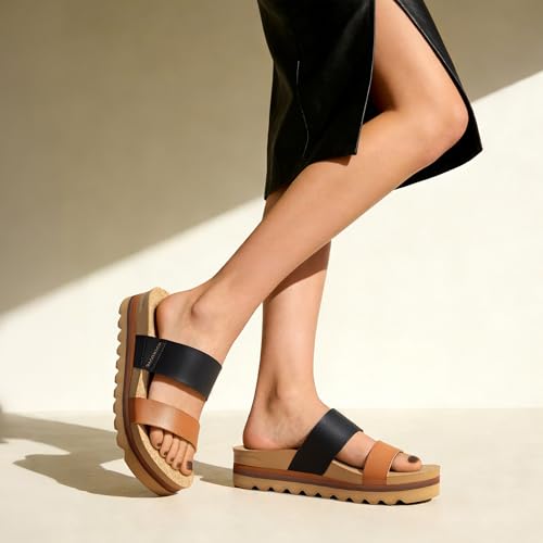 Image of RockDove Women's Isla Lift Platform Slide Sandals with Cushioned Arch Support and Soft Dual Straps