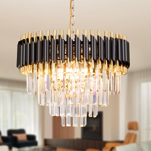 FRIXCHUR 20" Modern Crystal Chandelier 4 Tiers Black and Gold