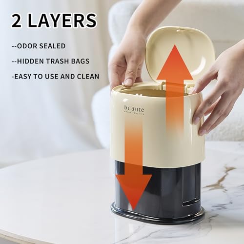 Image of Mini Countertop Trash Can, Waste Can with Press Type Lid, 0.5 Gallon /1.5 Liter Wastebasket Trash Can Dispenser, Mini Bin for Bathroom Vanity,Coffee Table (White)