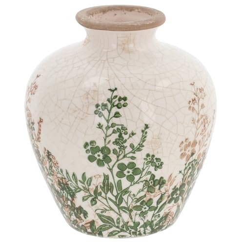 Image of Shudehill Giftware Natural Garden Bottle Plum Vases, Cream, Ceramic, Floral Botanical Design (Plum Vase Small 33 x 53.5 x 40cm)