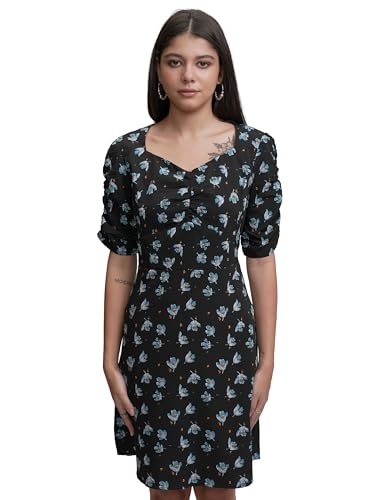 Image of Tokyo Talkies Women's Loral Crepe A-Line Dress | Short Sleeves | Elegant & Flowy for Casual & Semi-Formal Wear