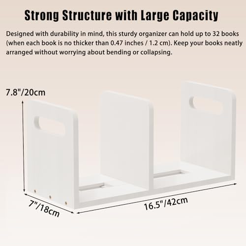 Image of 100% Solid Wood Adjustable Desktop Bookshelf With Movable Divider, Retro Tabletop Bookshelf With Convenient Handle Design for Living Room, Home, Office, Perfect for Magazines, Books, Files (White)