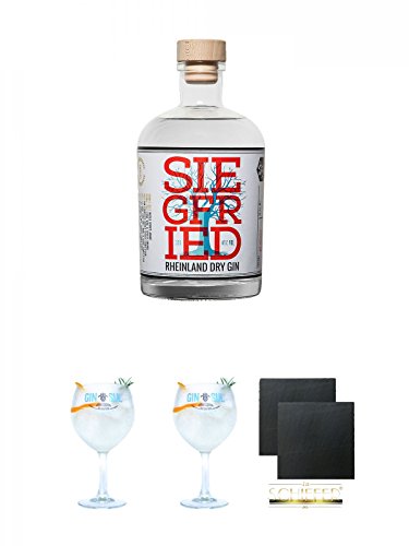 Preisvergleich Produktbild Siegfried Rheinland Dry Gin Deutschland 3,0 Liter (Magnum) + Gin Sul Copo Ballon Glas 1 Stück + Gin Sul Copo Ballon Glas 1 Stück + Schiefer Glasuntersetzer eckig ca. 9,5 cm Ø 2 Stück