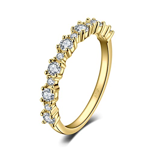 JewelryPalace Anillo Mujer Plata de Ley 925 Oro 14k, Anillo Promesa Media Eternidad Apilable, Banda de Boda Clásico Diamante Simulado, Anillos Niña Elegante Piedra Preciosa, Conjunto Joyas Mujer 11