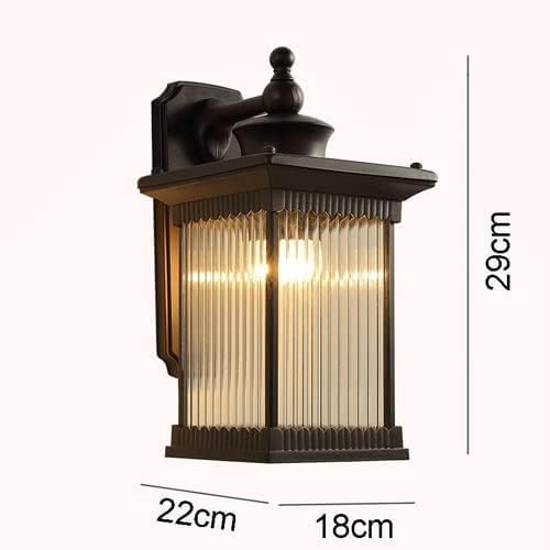 Image of Outdoor Wall Lantern Light, Black Finish, Ribbed Glass Shade and Black Hanging & Gate Light (Half Wall, 1) (Half LAMP, 3)