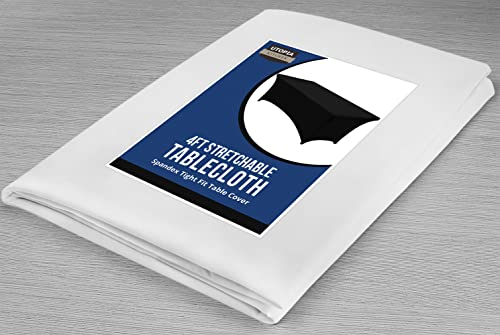 Image of Utopia Kitchen Spandex Tablecloth 1 Pack [4FT, White] Tight, Fitted, Washable and Wrinkle Resistant Stretch Rectangular Patio Table Cover for Event, Wedding, Banquet & Parties [48Lx30Wx30H Inch]