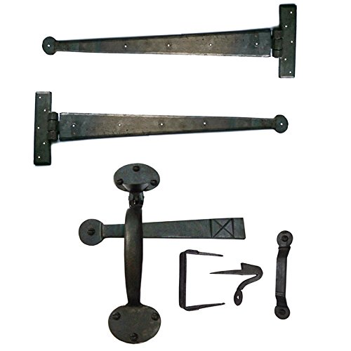 G Decor 18" Coinbase Hand Forged T Hinges Pair & Suffolk Thumb Latch Door Set In Beeswax
