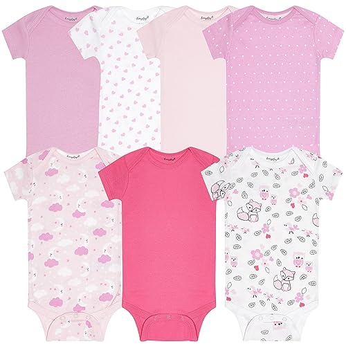 Image of EVERYDAY KIDS 7 Pack Baby Bodysuits for Girls; 100% Soft Cotton Baby Girl Bodysuit; 3 Sturdy Snaps for Diapering