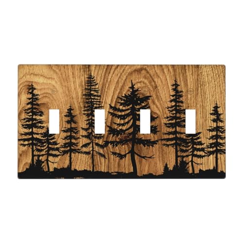 Placa de interruptor cuádruple para salón rústico con acabado de madera de pino natural 2