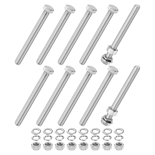 M METERXITY 10-Pack Hex Head Screw Bolt with Nuts Flat &amp; Lock Washers M12x120mm Stainless Steel Bolts and Nuts Kit Fully Threaded Metric Bolt Assortment for Equipment/Machinery