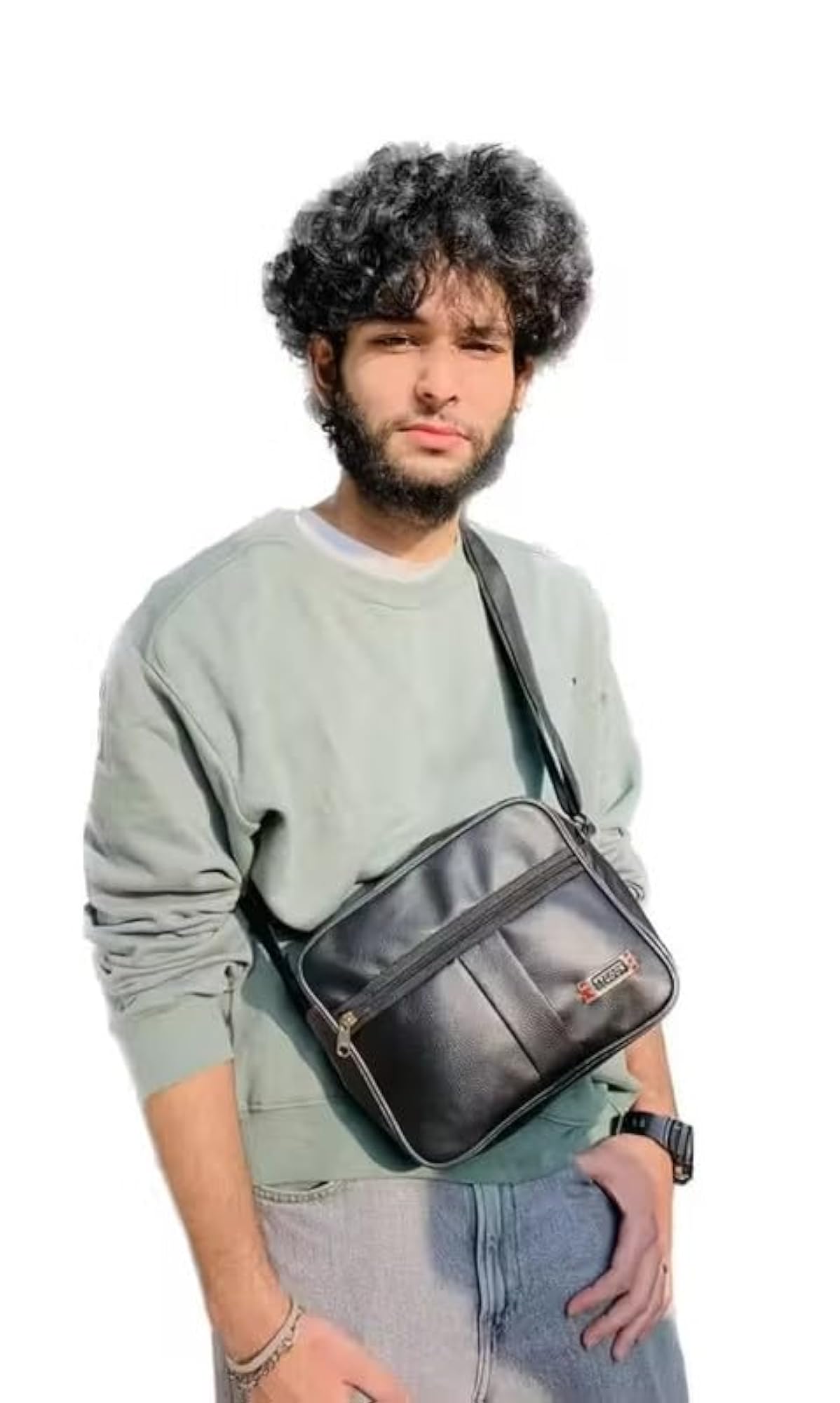 Black Travel & Office Messenger Bag for Men, Leather