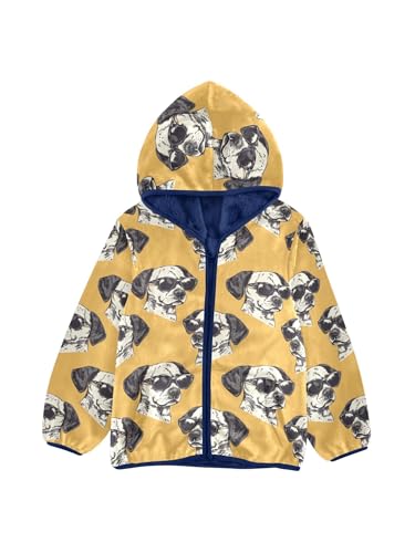 Cool Dog with Sunglasses Girls Fleece Jacket Girls Fall Jacket Boys Coats Zip Up Hoodie Children Sherpa Warm Outerwear 2-10T