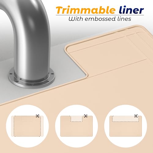 Image of The Original Under Sink Mat - Silicone Waterproof mat, Trimmable, Easy to Clean, Kitchen cabinet liner, Under sink protector mats, Drip Tray with Lip - 34 inch x 22 inch or smaller - Beige