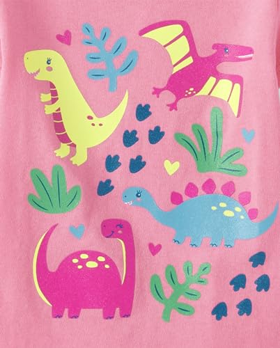 The Children's Place Baby Girl's and Toddler Assorted Everyday Short Sleeve Graphic T-Shirts,multipacks, Purple Dinos/Pink Dinos/Love 3-Pack3