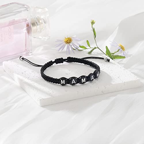 Image of Braided Rope Bracelet Adjustable Jewelry for Family Sisters Mom Grandma BFF | Adjustable black woven rope bracelets with personalized letter engraving.gifts for family, sisters, grandma & best friends