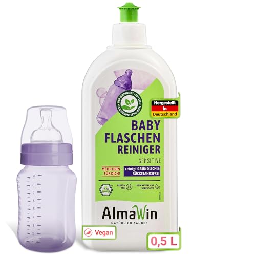 AlmaWin Limpiador de biberones [0,5L] para la limpieza suave y eficaz de biberones, chupetes, accesorios de alimentación y más, 100% natural