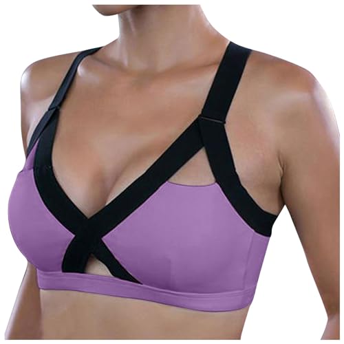 Top de yoga morado con bolsillo trasero ideal para entrenar en el gimnasio