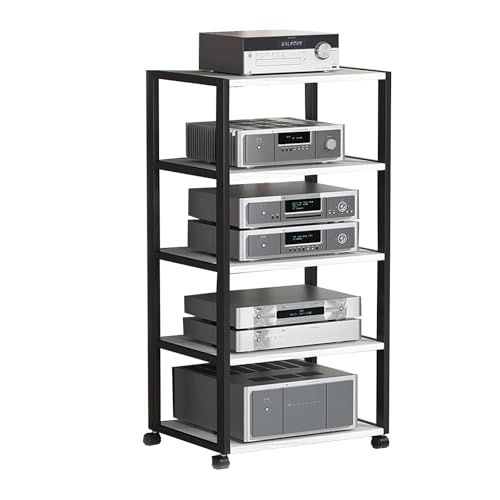 JIAHESHYP 4/5-Tier AV Media Stand, Corner TV Stand, Corner Entertainment Center, Rack Audio Tower with Adjustable Shelves, for TVs, Game Consoles and Other Devices (Size : 5-Tier)