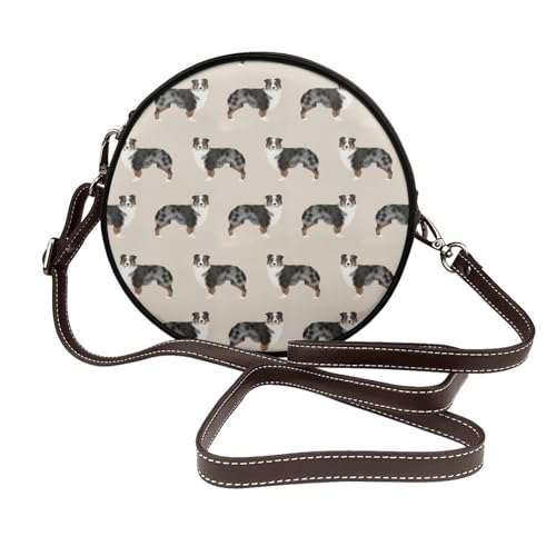 Hnnkloy Pastores australianos adorables,Bolso de hombro de piel sintética, bolso cruzado redondo - Bolso circular para mujer