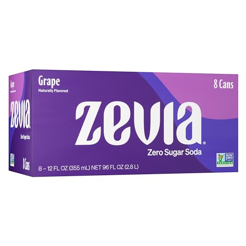 Zevia Zero Sugar Soda, Grape, 12 oz Cans (8-Pack) – Naturally Sweetened, Non-GMO Project Verified, Gluten-Free, Vegan