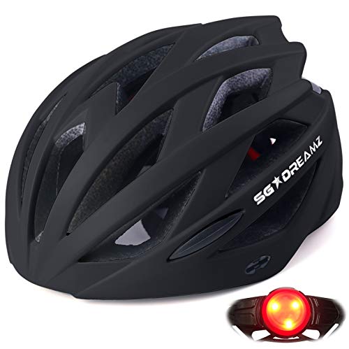 Adult Helmet with LED Light and Detachable Visor - Bicycle Cycling Mountain Bike Helmet for Men and Women - Adjustable Dial for Head Size 21.6