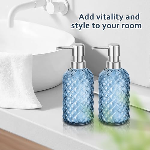 GMISUN Glass Soap Dispenser Diamond Style Hand and Dish Soap Dispenser Bottle with Pump, Refillable Liquid Soap Dispensers for Kitchen and Bathroom - Blue - Cosy Home Interiors GMISUN Glass Soap Dispenser Diamond Style Hand and Dish Soap Dispenser Bottle with Pump, Refillable Liquid Soap Dispensers for Kitchen and Bathroom - Blue - Image 4