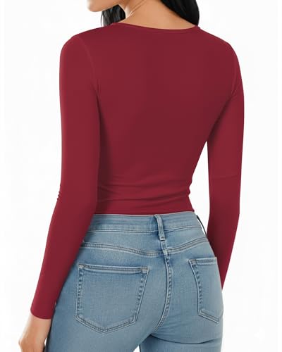 Image of Mangopop Women' Long Sleeve Ribbed Bodysuit Jumpsuits