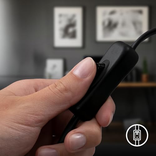 BRILONER - Lampada da comodino retrò con interruttore a cavo, attacco E27, max. 10 watt, lampada, lampada da scrivania, lampada da tavolo, lampada da ufficio, lampada da lettura, 10x9 cm, nero - 5