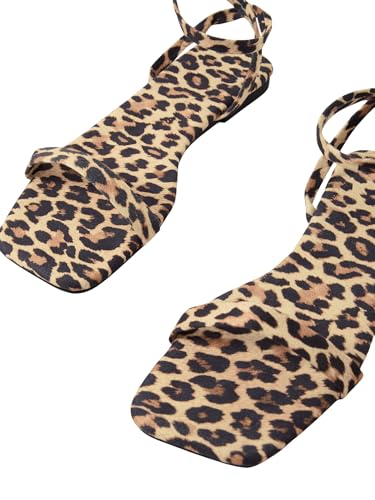 GORGLITTER Women's Cheetah Leopard Print Flat Sandals Ankle Strap Open Toe Dressy Slides Shoes4
