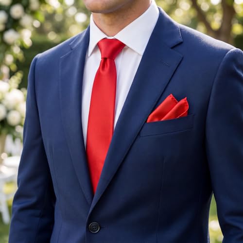 Image of Unittype 6 Pcs Mens Tie and Pocket Square Set, Solid Color Satin Formal Necktie Handkerchief for Wedding Fathers Day Gift