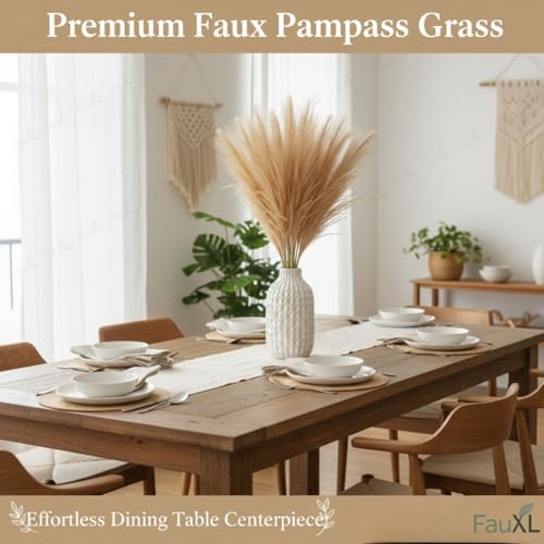 Image of Pack of 4 Pcs Artificial Flowers Faux Pampas Grass Small Fake Flower Plant for Home Decor, Office, Bedroom, Living Room, Table Decoration, Dried Plants (Without Vase Pot) (Light Brown)