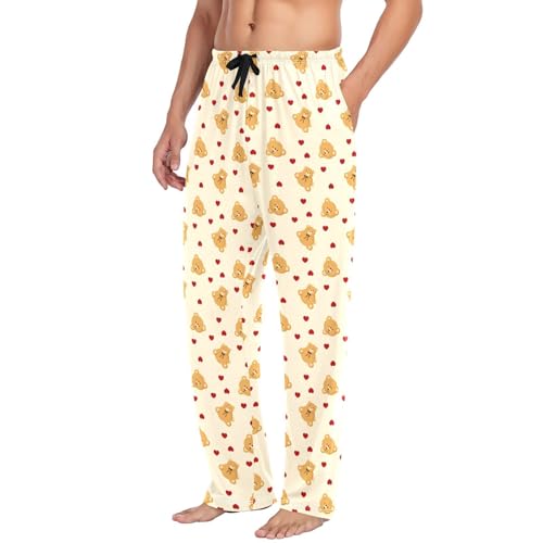 Bear & Hearts Men's Cotton Pajama Pants with Pockets and Drawstring Comfortable and Stylish,S4