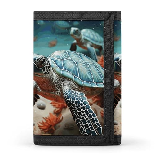 Turtle Starfish Trifold Wallet for Men - Money Clip Slim Wallets with Multiple Card Slots Minimalist Small Front Pocket Wallet for Everyday Carry