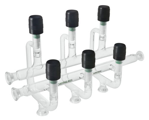 Chemglass AF-0062-03 Series AF-0062 Vacuum Manifold, Airfree, Schlenk, Inert Gas, Souza, Double Bank, 5-Port, 600 mm Length