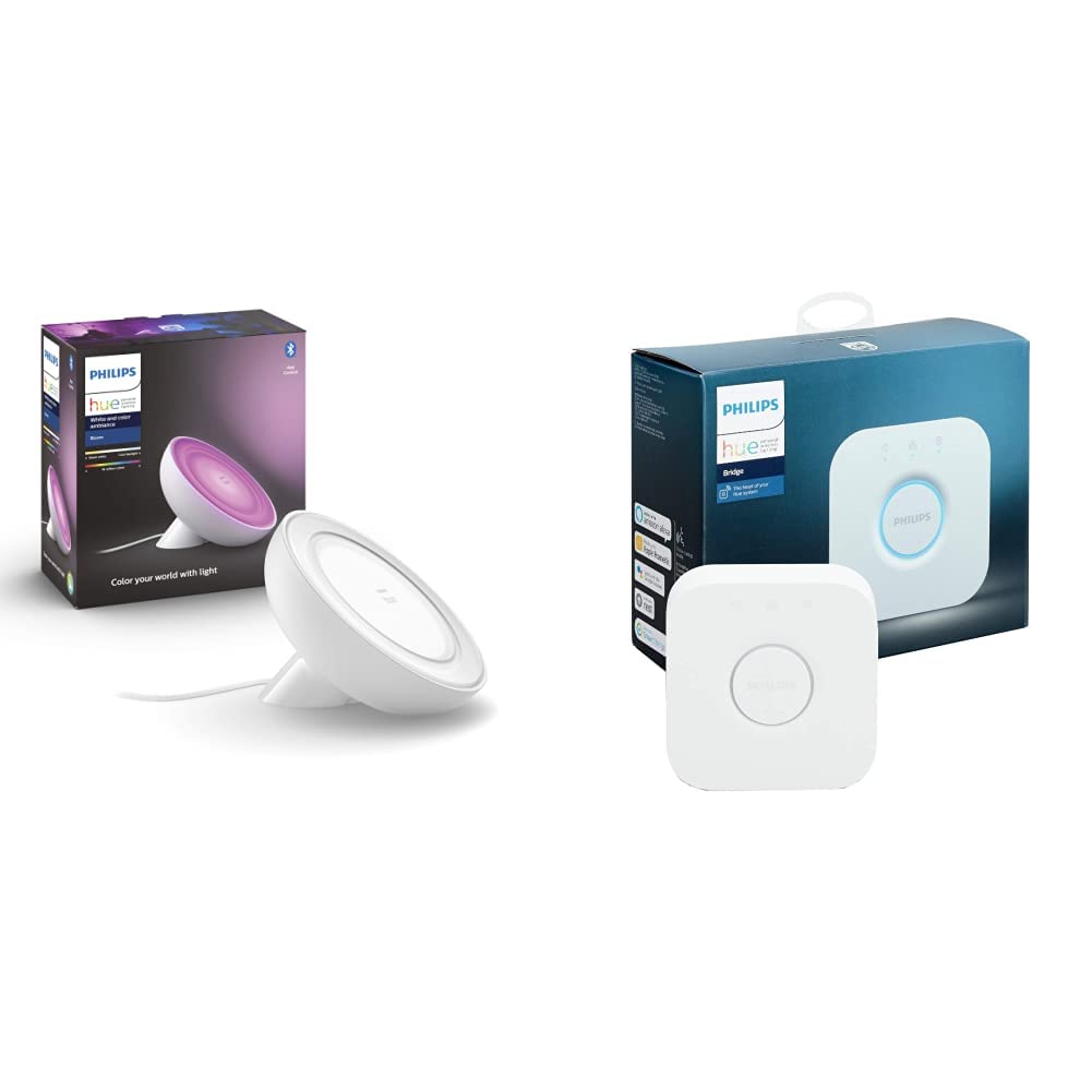 Philips Hue Philips Hue Bloom White and Colour Ambiance [White] Smart LED Table Lamp, with Bluetooth Works with Alexa and Google Assistant, 7 watts & Bridge. Smart Home Automation