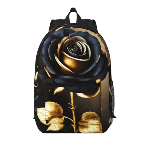Sac à dos de voyage avec poche motifs fleurs noir et doré 43,2 cm chic taille unique