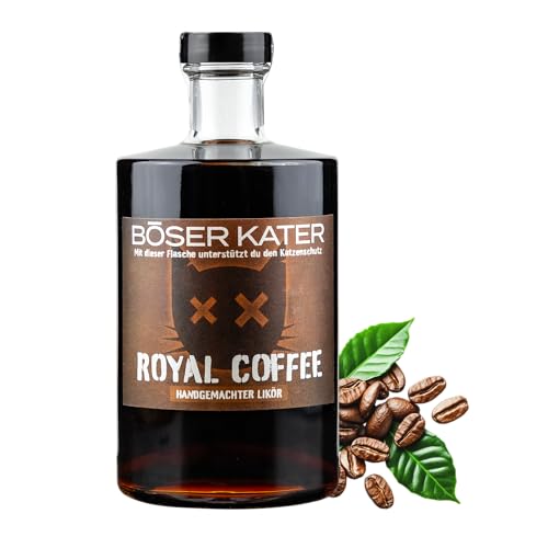 BÖSER KATER Royal Coffee | Kaffeelikör mit intensivem Kaffee-Geschmack | 100% Arabica Bohnen | Handgemacht & Vegan | perfekte Geschenkidee | Katzen Likör 0,5l 30% Vol.