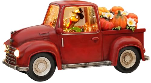Thanksgiving Truck Snow Globe, 11.3" Large Size Vintage Fall Pumpkin