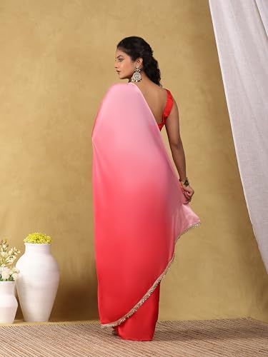 Image of Garden Vareli Lace Border Satin Saree with Unstitched Sequin Blouse Piece