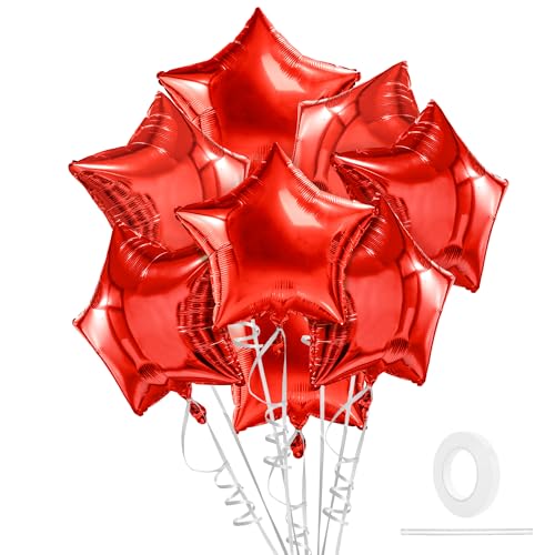 Image of Star Balloons, 18 Inch Foil Balloons, 10 PCS Star Balloons Foil, Red Star Foil Balloons Set Mylar Balloons Red Balloons Star for Birthday Party Anniversary Wedding New Year Valentine Decorations