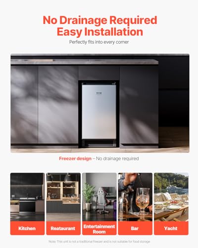 Image of VEVOR Under Counter Ice Maker Machine, Crescent Ice, 25 Lbs /Day Stainless Steel Built in Ice Maker with Reversible Door, 22Lbs Storage Ice Maker Machine for Commercial Home Kitchen, No Drain Required
