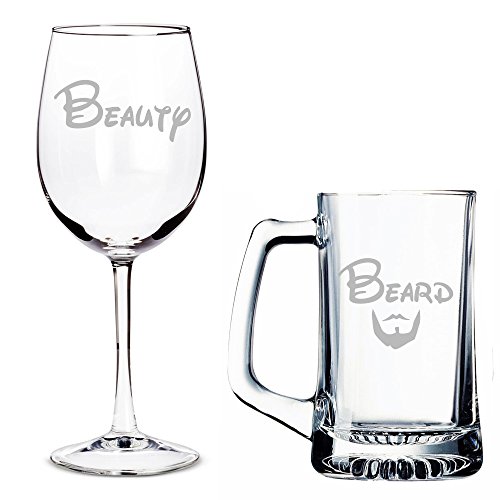 Beauty Wine Glass and Beard Beer Mug Set