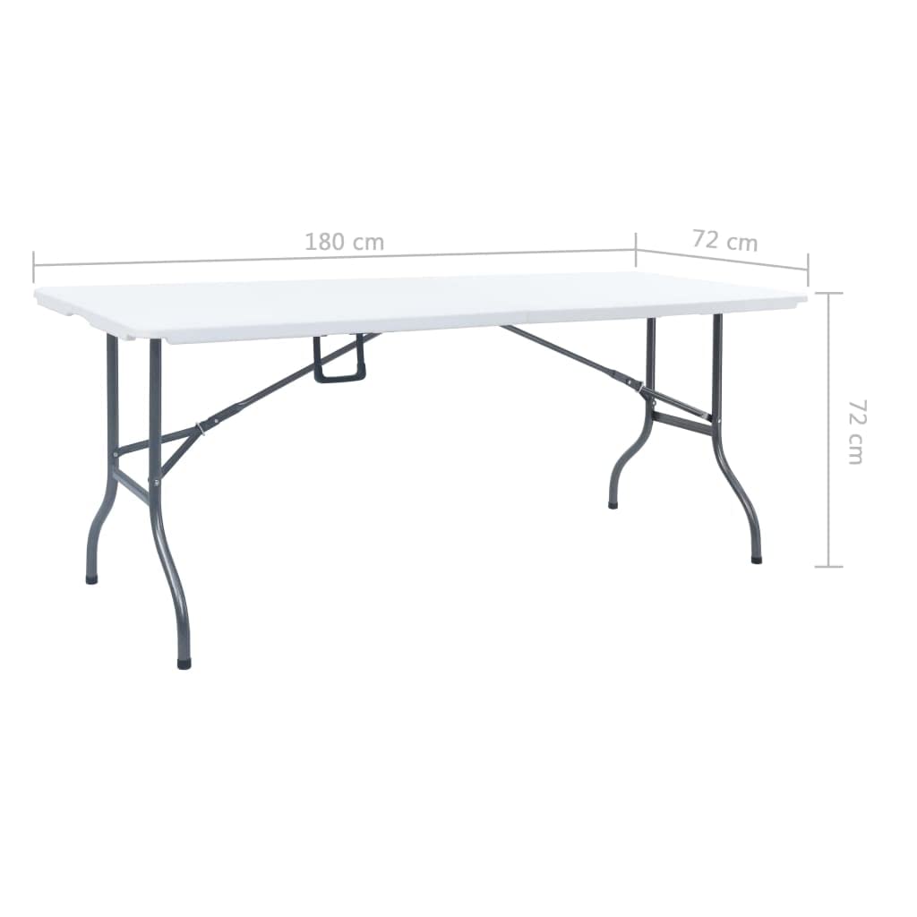 Stół ogrodowy, składany, biały, stelaż stalowy HDPE, 180 x 72 x 72 cm, z uchwytem do noszenia, odporny na warunki atmosferyczne i stabilny, na balkon, taras, kemping i do aktywności na