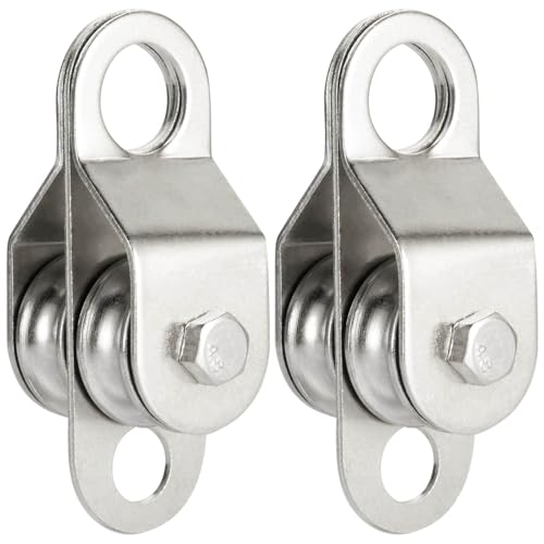 Double Pulley Block Small Snatch Cable for 0.23Inch/6mm Wire Rope, Pulley Wheel Bearing Inside, 2Pack