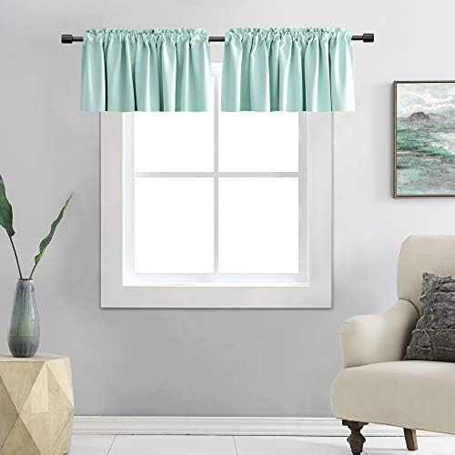 DONREN 2 Panels Room Darkening Aqua Valances for Windows - Rod Pocket Kitchen Window Treatment Valances (42 Wide by 15 Inches Long)