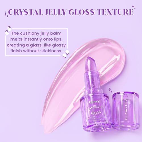 Image of Glamveda Glowy pH Jelly lip Balm 4g | pH Adapting Lip Balm with Custom Pink Tint | Hydrating Jelly Gloss Balm | Shimmer Lip Glow | Non-Sticky Lip Care